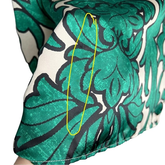 Alfani Damask Print Green & Beige Boxy Fit Short Sleeve Blouse - Picture 9 of 13